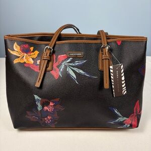 Dana Buchman Floral Black Midsized over the shoulder Purse Bag NWT